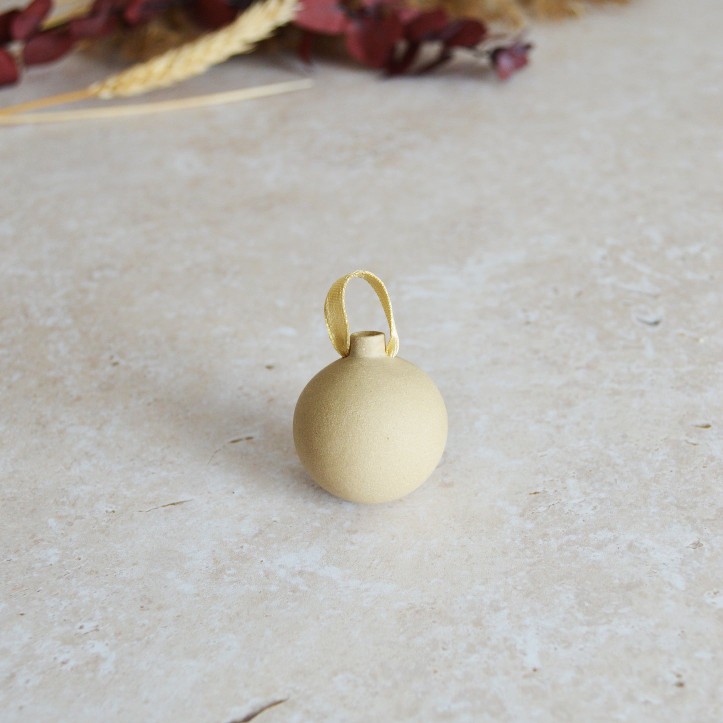 Seconds* BROWN Mini Pastel Bauble With A Gold Heart | Stoneware | Hanging Christmas Decorations | Christmas Tree Decor (B94)