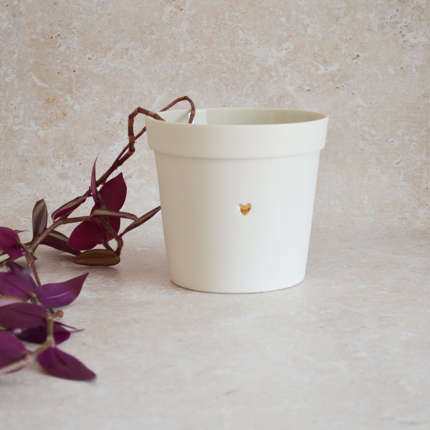 Discontinued* Seconds* Medium Flower Pot With A Gold Heart Made From Porcelain | Plant Pot | White Flower Pot | Porcelain (B95)