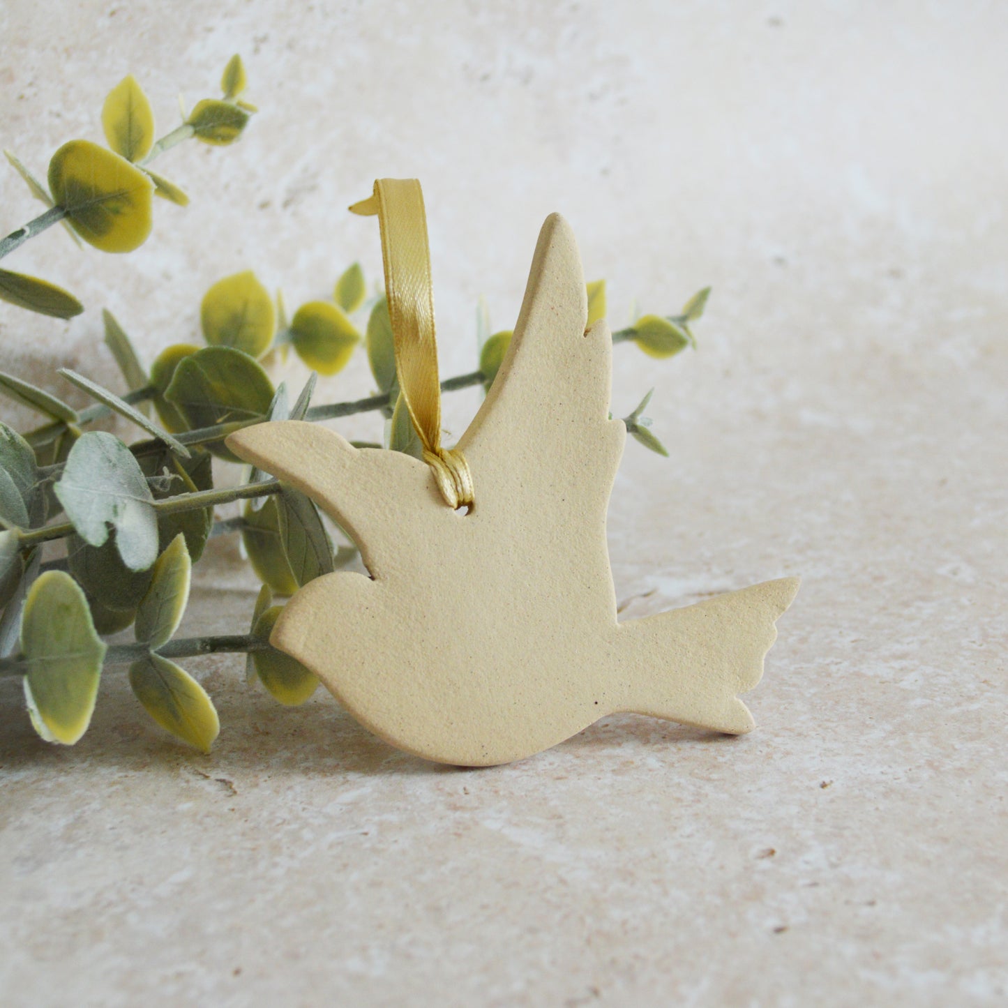 Sample* Stoneware Dove | Beige| Hanging Decoration | Christmas Decor | Tree Ornament (B9)