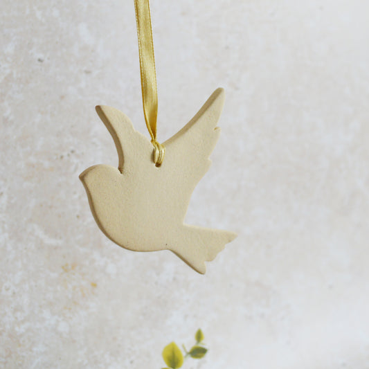 Sample* Stoneware Dove | Beige| Hanging Decoration | Christmas Decor | Tree Ornament (B9)