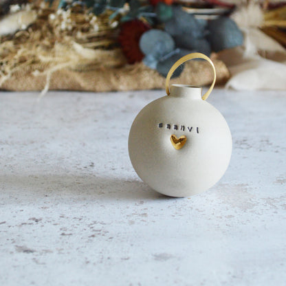 PRE-ORDER PERSONALISED Large Pastel Bauble With A Gold Heart | Stoneware | Hanging Christmas Decorations | Christmas Tree Decor