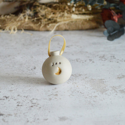 PRE-ORDER PERSONALISED Small Pastel Bauble With A Gold Heart | Stoneware | Hanging Christmas Decorations | Christmas Tree Decor