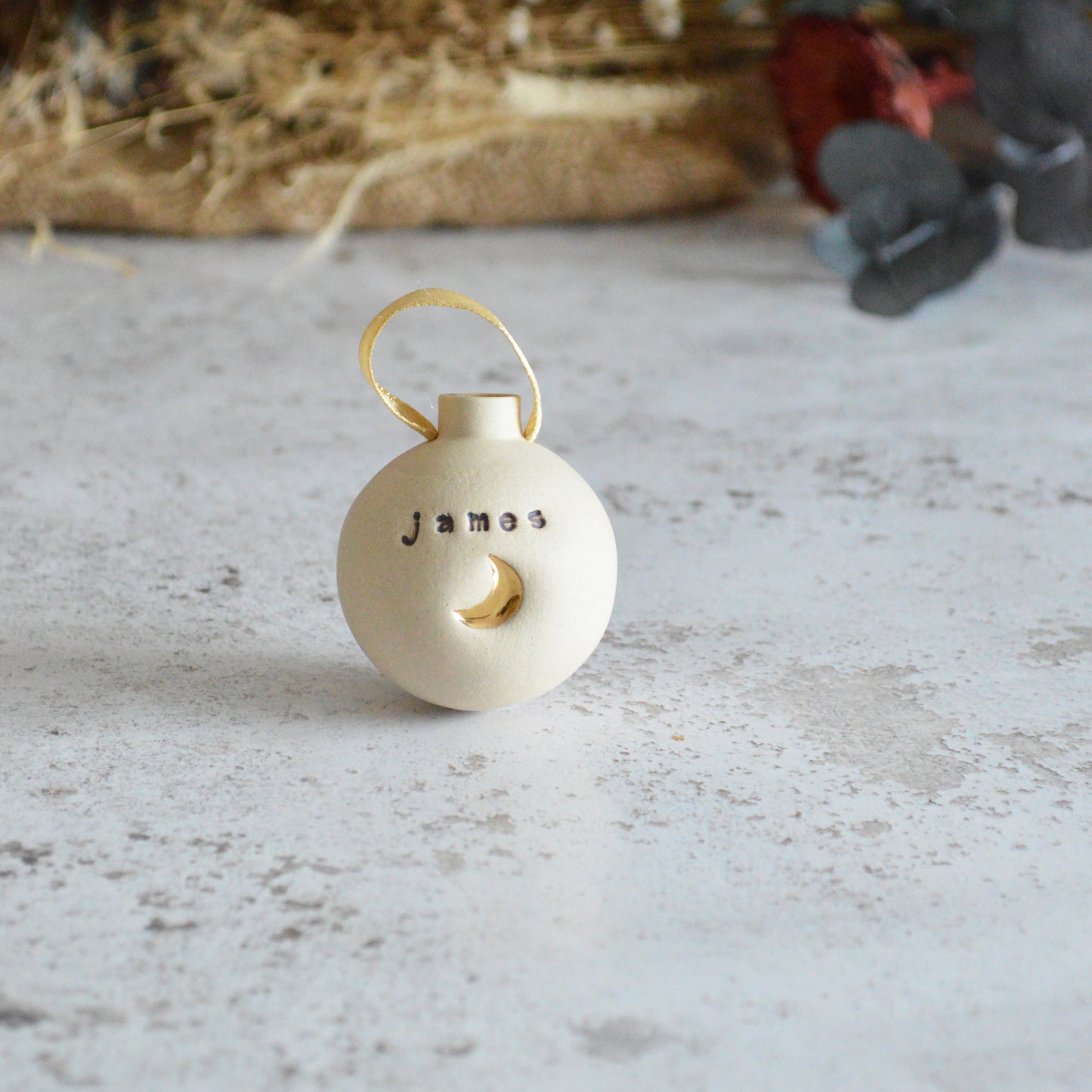 PERSONALISED Small Pastel Bauble With A Gold Heart | Stoneware | Hanging Christmas Decorations | Christmas Tree Decor