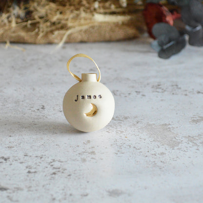 PRE-ORDER PERSONALISED Small Pastel Bauble With A Gold Heart | Stoneware | Hanging Christmas Decorations | Christmas Tree Decor