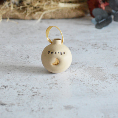 PRE-ORDER PERSONALISED Small Pastel Bauble With A Gold Heart | Stoneware | Hanging Christmas Decorations | Christmas Tree Decor