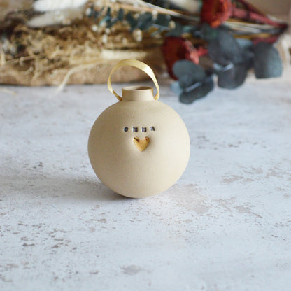 PRE-ORDER PERSONALISED Large Pastel Bauble With A Gold Heart | Stoneware | Hanging Christmas Decorations | Christmas Tree Decor