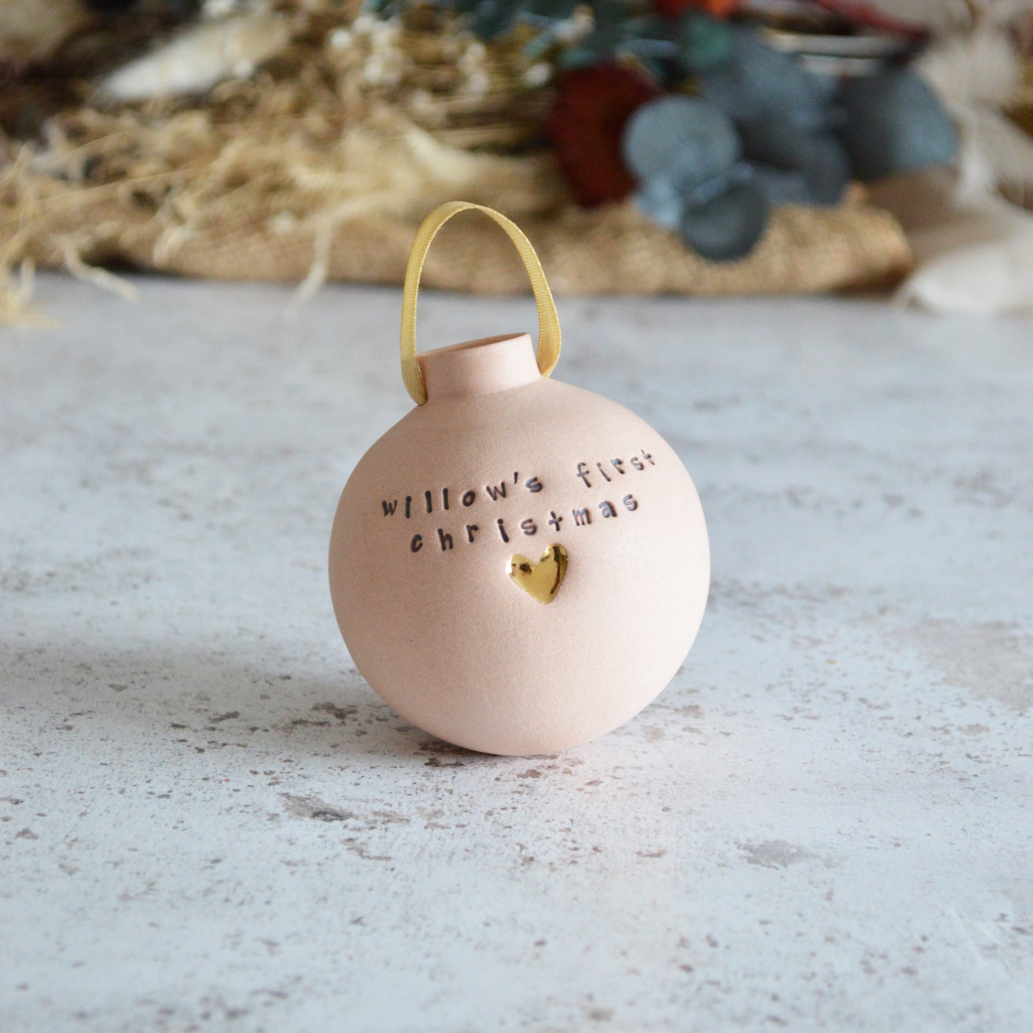 PERSONALISED Large Pastel Bauble With A Gold Heart | Stoneware | Hanging Christmas Decorations | Christmas Tree Decor