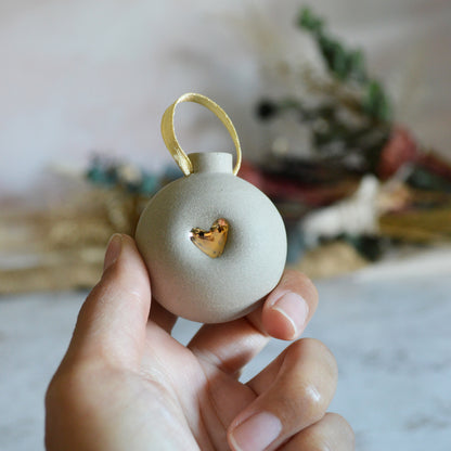 Small Pastel Bauble With A Gold Heart | Stoneware | Hanging Christmas Decorations | Christmas Tree Decor