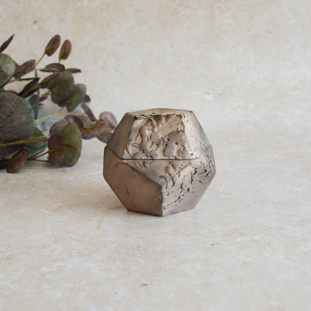 Smoke Fired Textured Dodecahedron | Medium | Smoke Fired | Porcelain