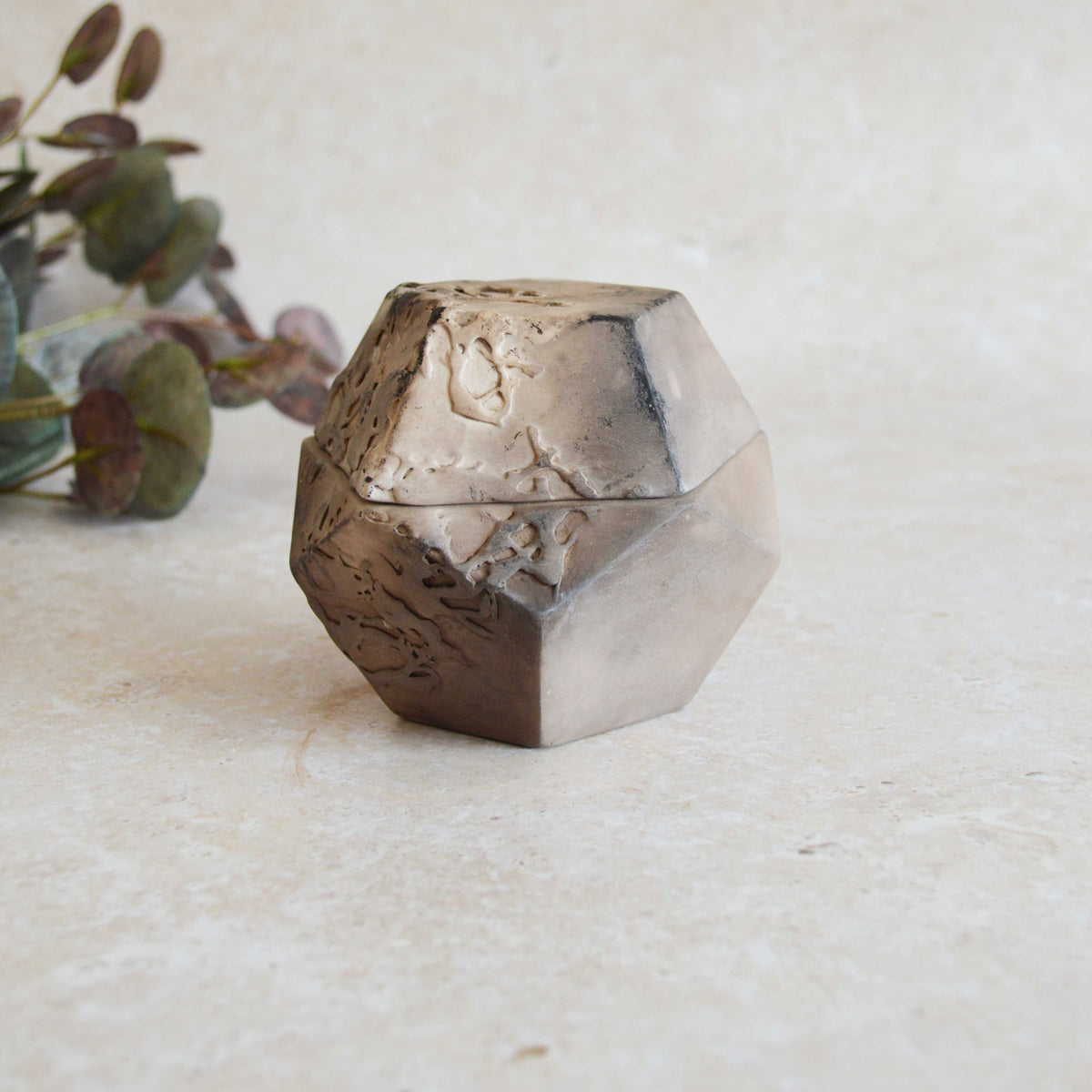 Smoke Fired Textured Dodecahedron | Medium | Smoke Fired | Porcelain