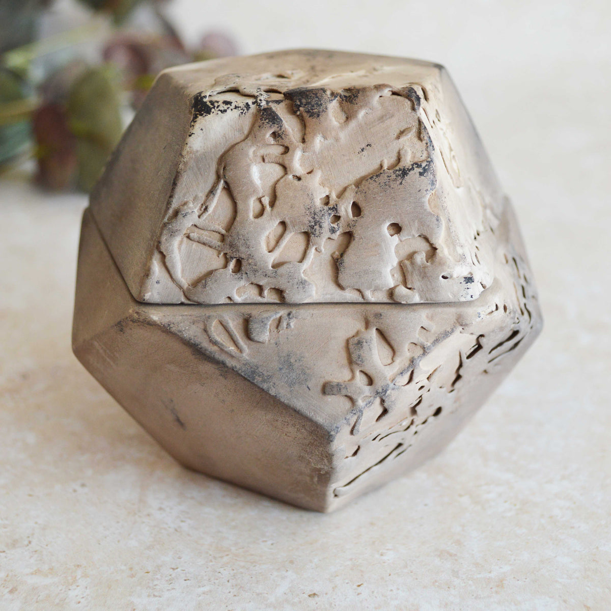 Smoke Fired Textured Dodecahedron | Medium | Smoke Fired | Porcelain