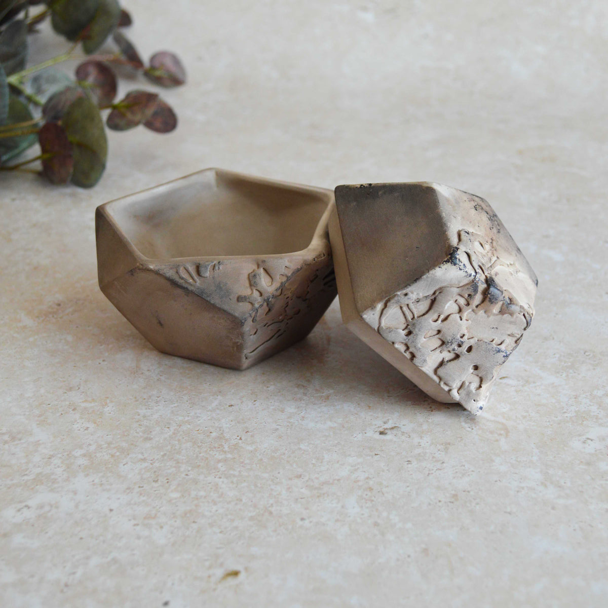 Smoke Fired Textured Dodecahedron | Medium | Smoke Fired | Porcelain