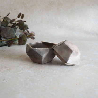 Smoke Fired Dodecahedron with a Mis Match Pattern | Medium | Smoke Fired | Porcelain