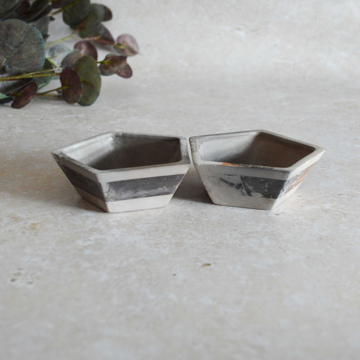 A Pair of Smoke Fired Tea Light Holders with Small Amethyst Crystals | Smoke Fired | Porcelain