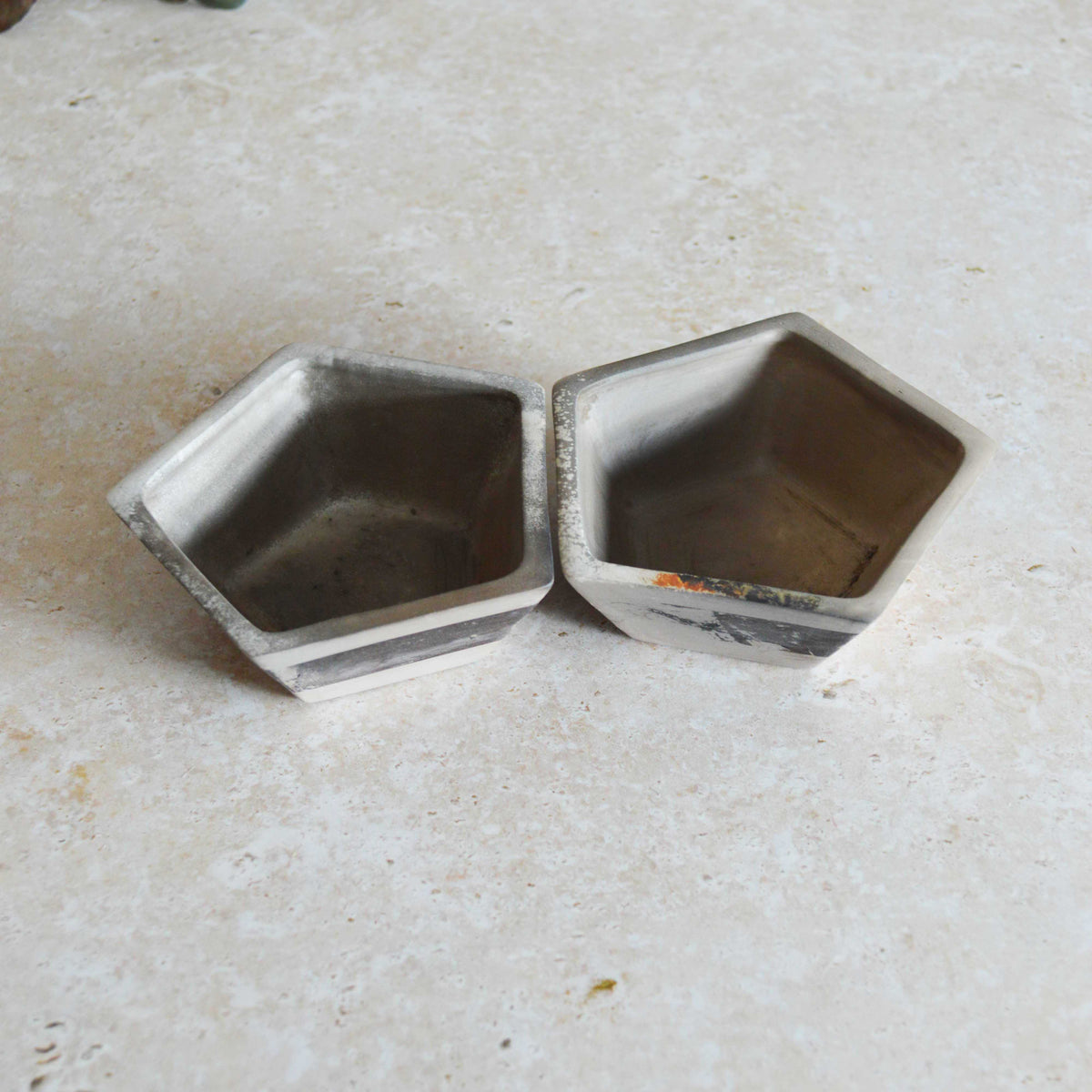 A Pair of Smoke Fired Tea Light Holders with Small Amethyst Crystals | Smoke Fired | Porcelain