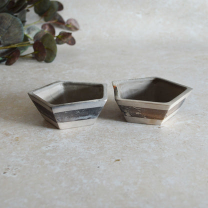 A Pair of Smoke Fired Tea Light Holders with Small Amethyst Crystals | Smoke Fired | Porcelain