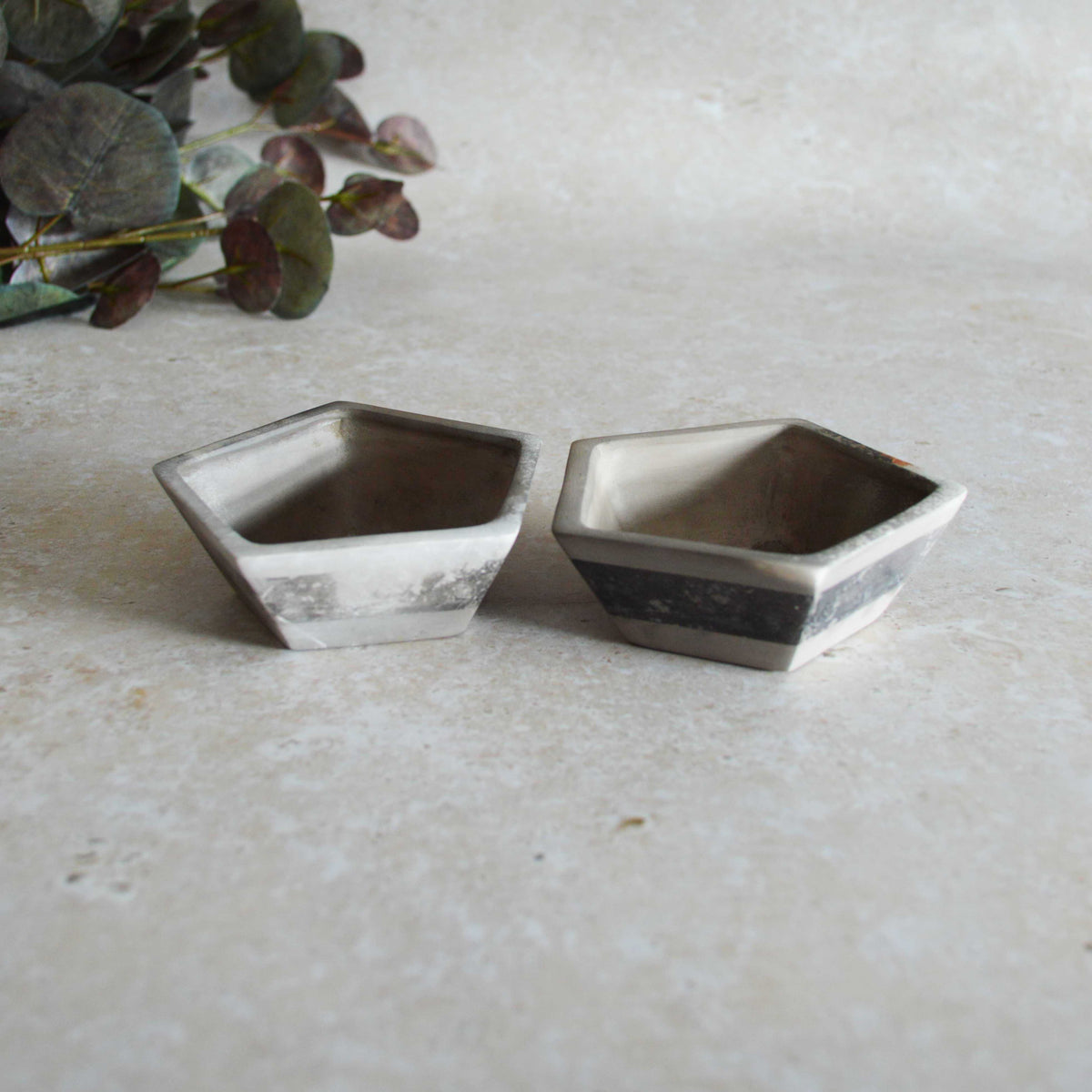 A Pair of Smoke Fired Tea Light Holders with Small Amethyst Crystals | Smoke Fired | Porcelain