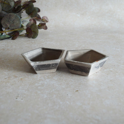 A Pair of Smoke Fired Tea Light Holders with Small Amethyst Crystals | Smoke Fired | Porcelain