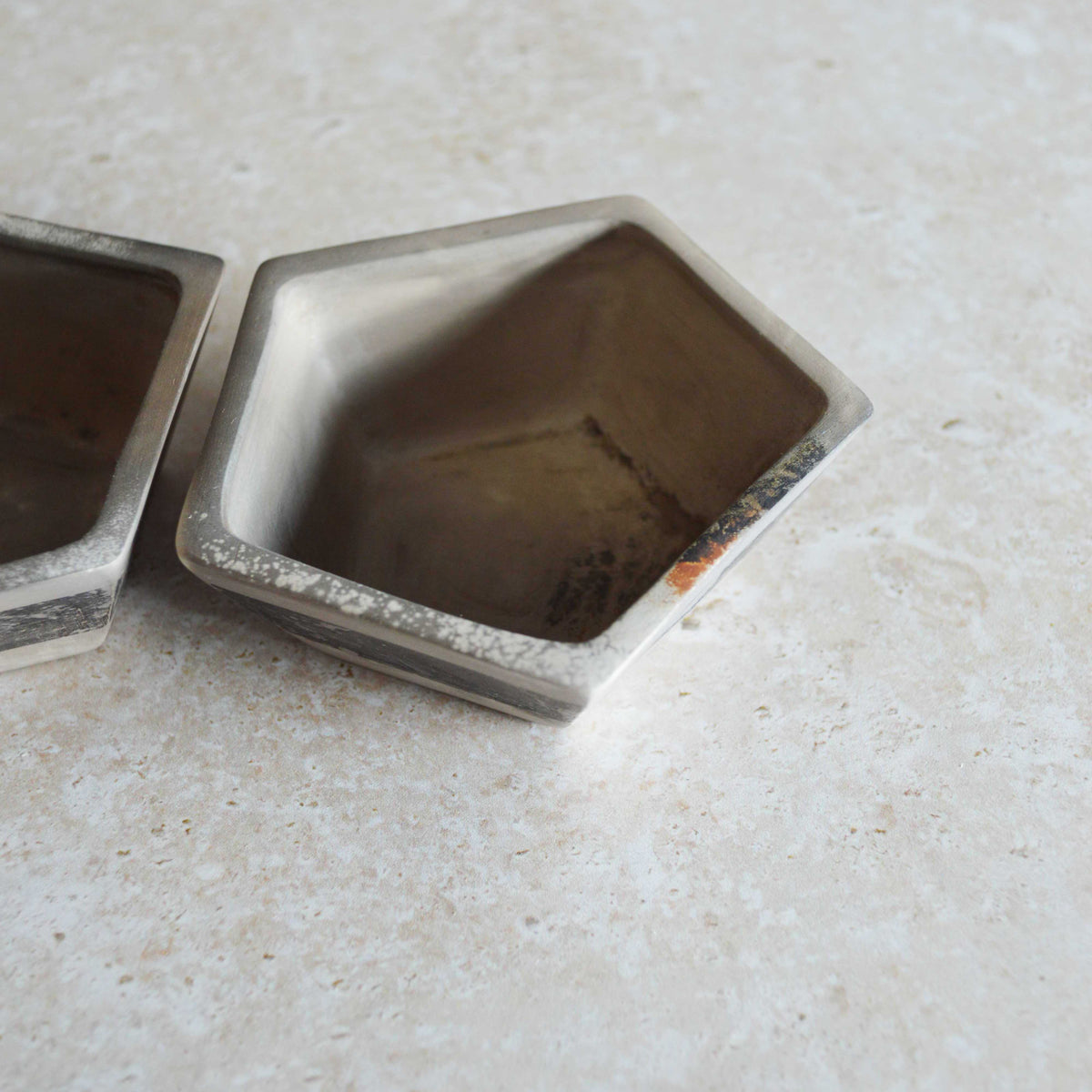 A Pair of Smoke Fired Tea Light Holders with Small Amethyst Crystals | Smoke Fired | Porcelain