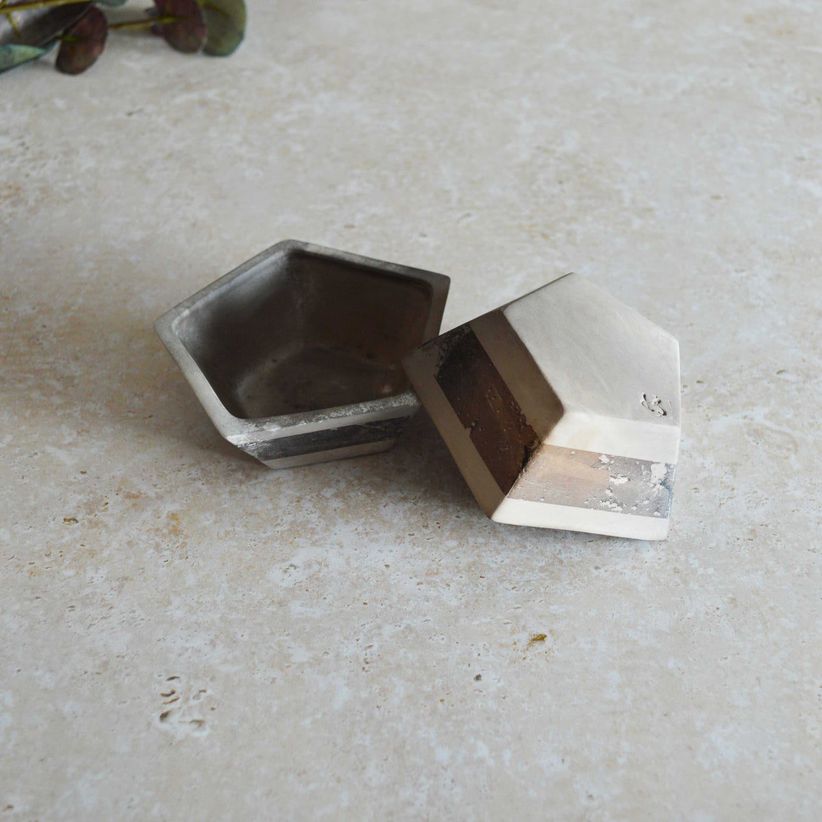 A Pair of Smoke Fired Tea Light Holders with Small Amethyst Crystals | Smoke Fired | Porcelain