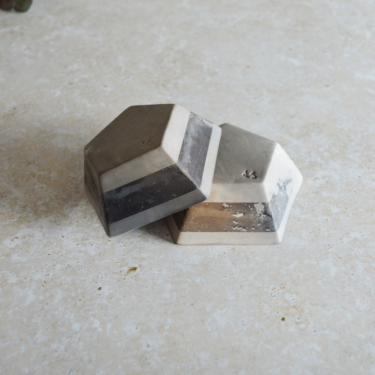 A Pair of Smoke Fired Tea Light Holders with Small Amethyst Crystals | Smoke Fired | Porcelain
