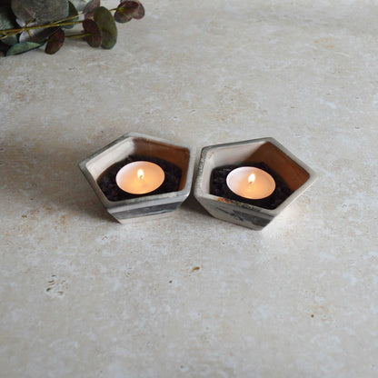 A Pair of Smoke Fired Tea Light Holders with Small Amethyst Crystals | Smoke Fired | Porcelain