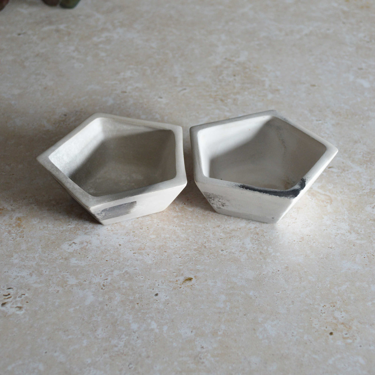 A Pair of Smoke Fired Tea Light Holders with Small Amethyst Crystals | Smoke Fired | Porcelain
