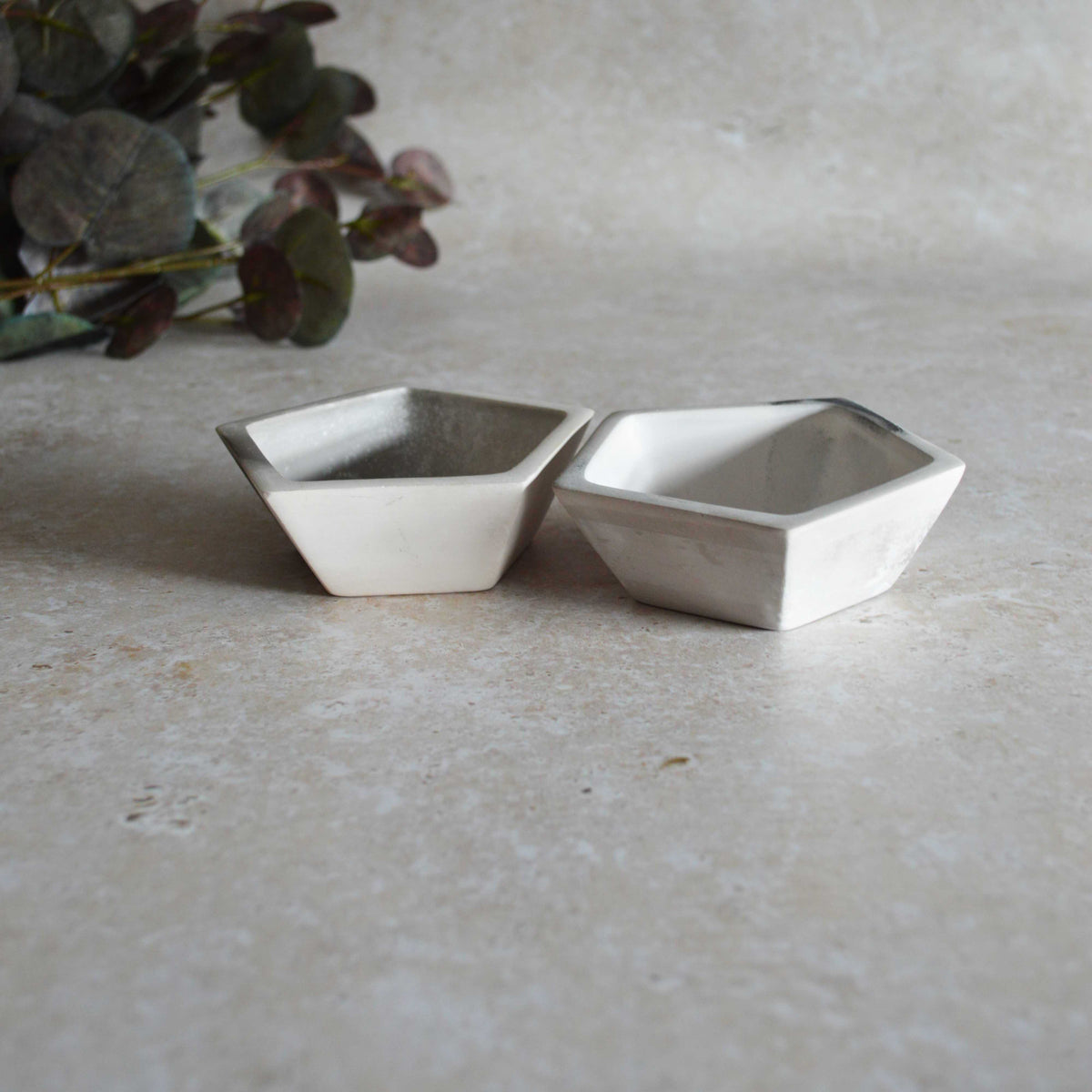 A Pair of Smoke Fired Tea Light Holders with Small Amethyst Crystals | Smoke Fired | Porcelain