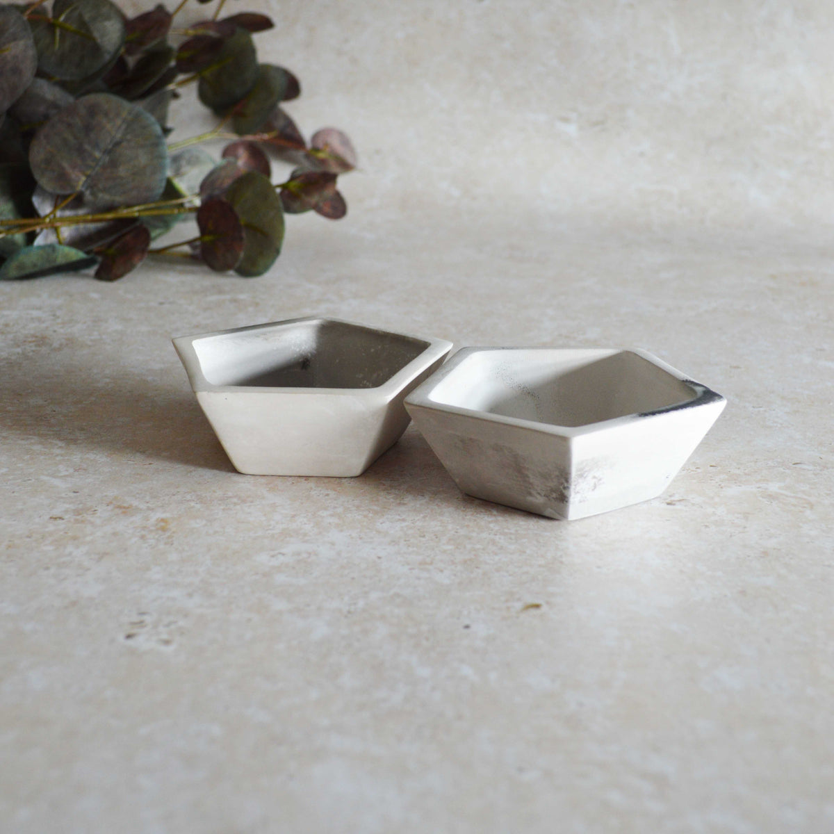 A Pair of Smoke Fired Tea Light Holders with Small Amethyst Crystals | Smoke Fired | Porcelain