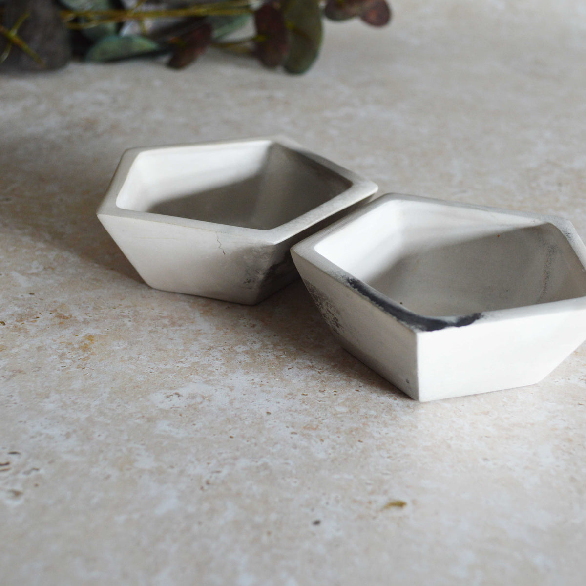 A Pair of Smoke Fired Tea Light Holders with Small Amethyst Crystals | Smoke Fired | Porcelain