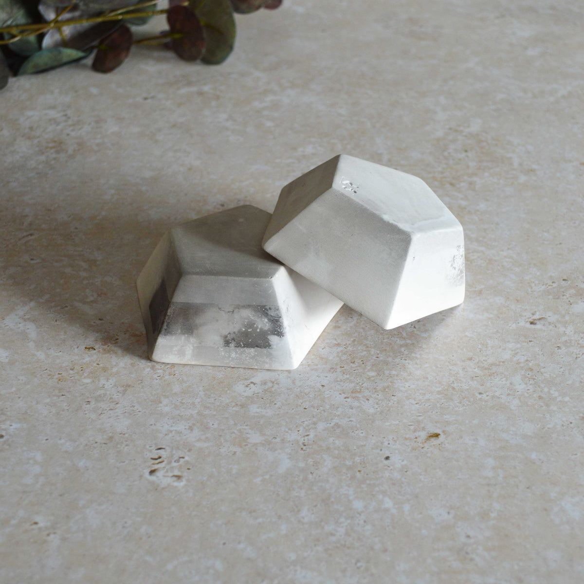 A Pair of Smoke Fired Tea Light Holders with Small Amethyst Crystals | Smoke Fired | Porcelain