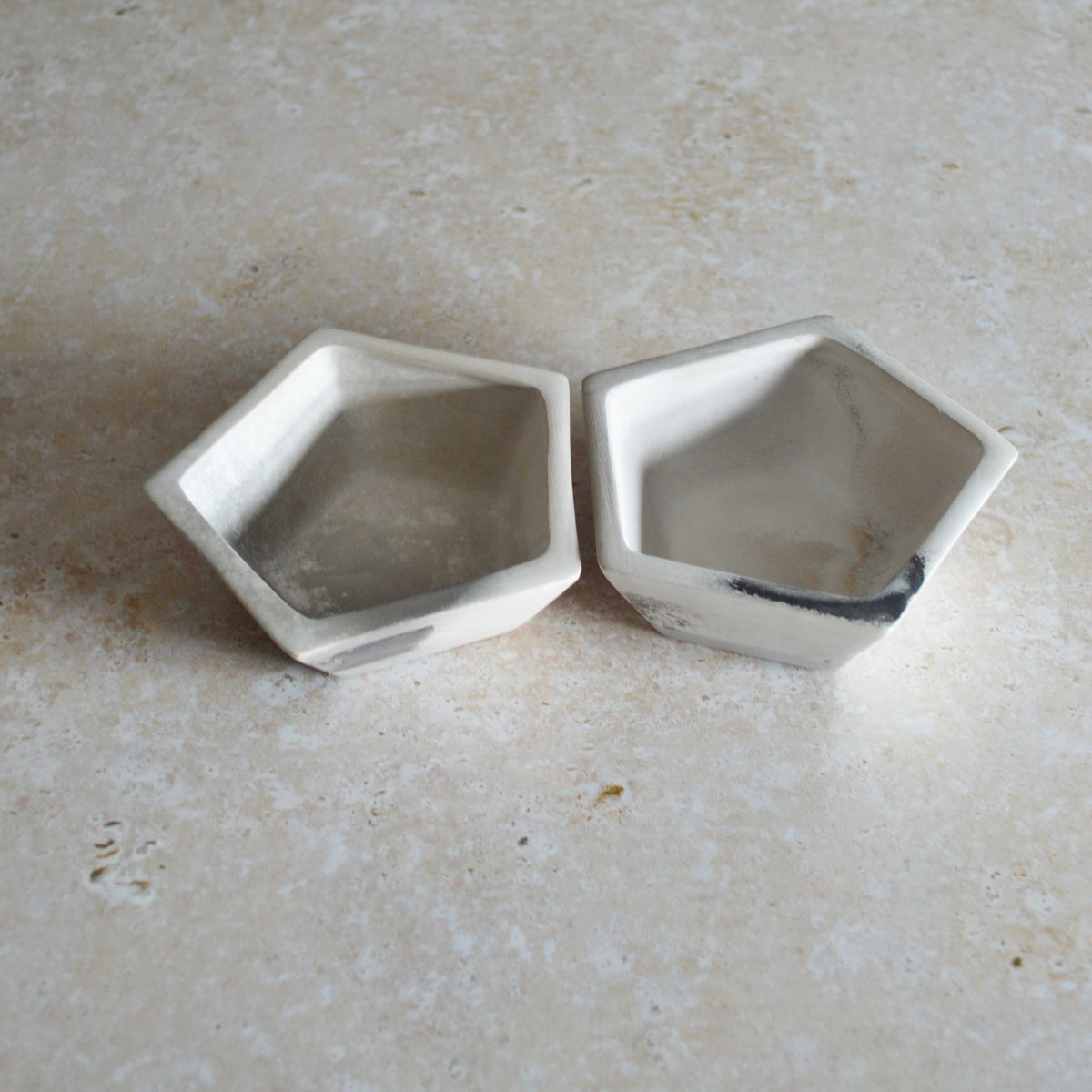 A Pair of Smoke Fired Tea Light Holders with Small Amethyst Crystals | Smoke Fired | Porcelain