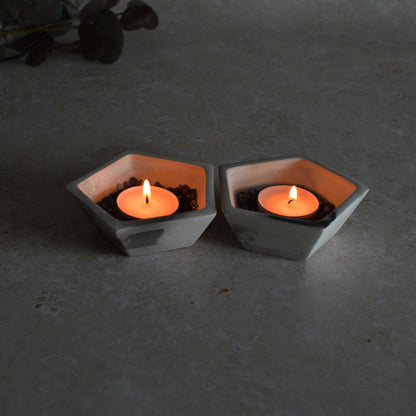 A Pair of Smoke Fired Tea Light Holders with Small Amethyst Crystals | Smoke Fired | Porcelain