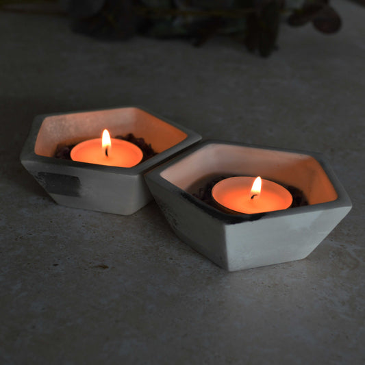 A Pair of Smoke Fired Tea Light Holders with Small Amethyst Crystals | Smoke Fired | Porcelain