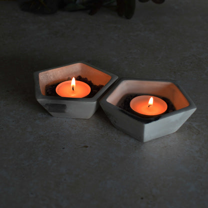 A Pair of Smoke Fired Tea Light Holders with Small Amethyst Crystals | Smoke Fired | Porcelain