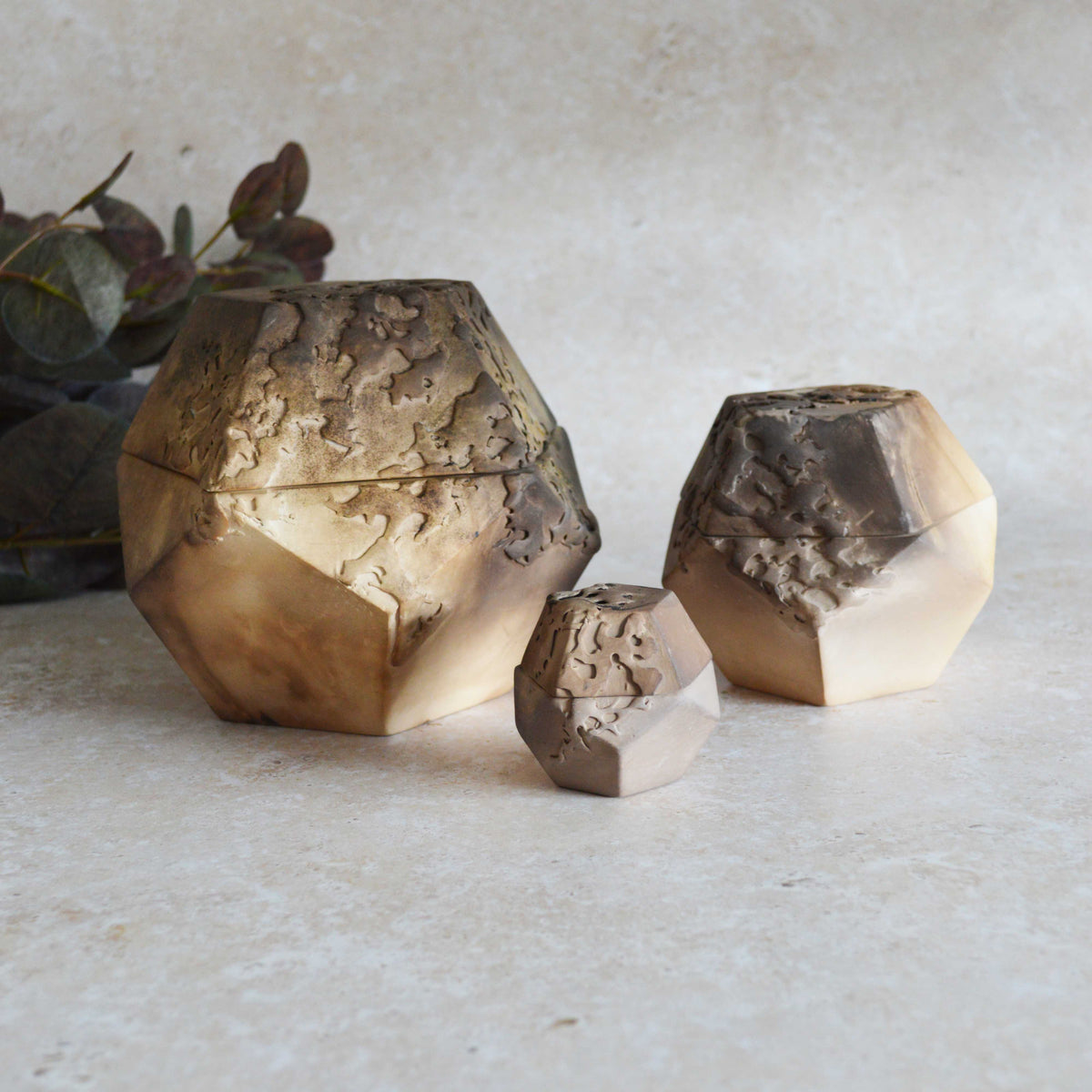 Set of Three Nesting Smoke Fired Dodecahedron | Smoke Fired | Porcelain