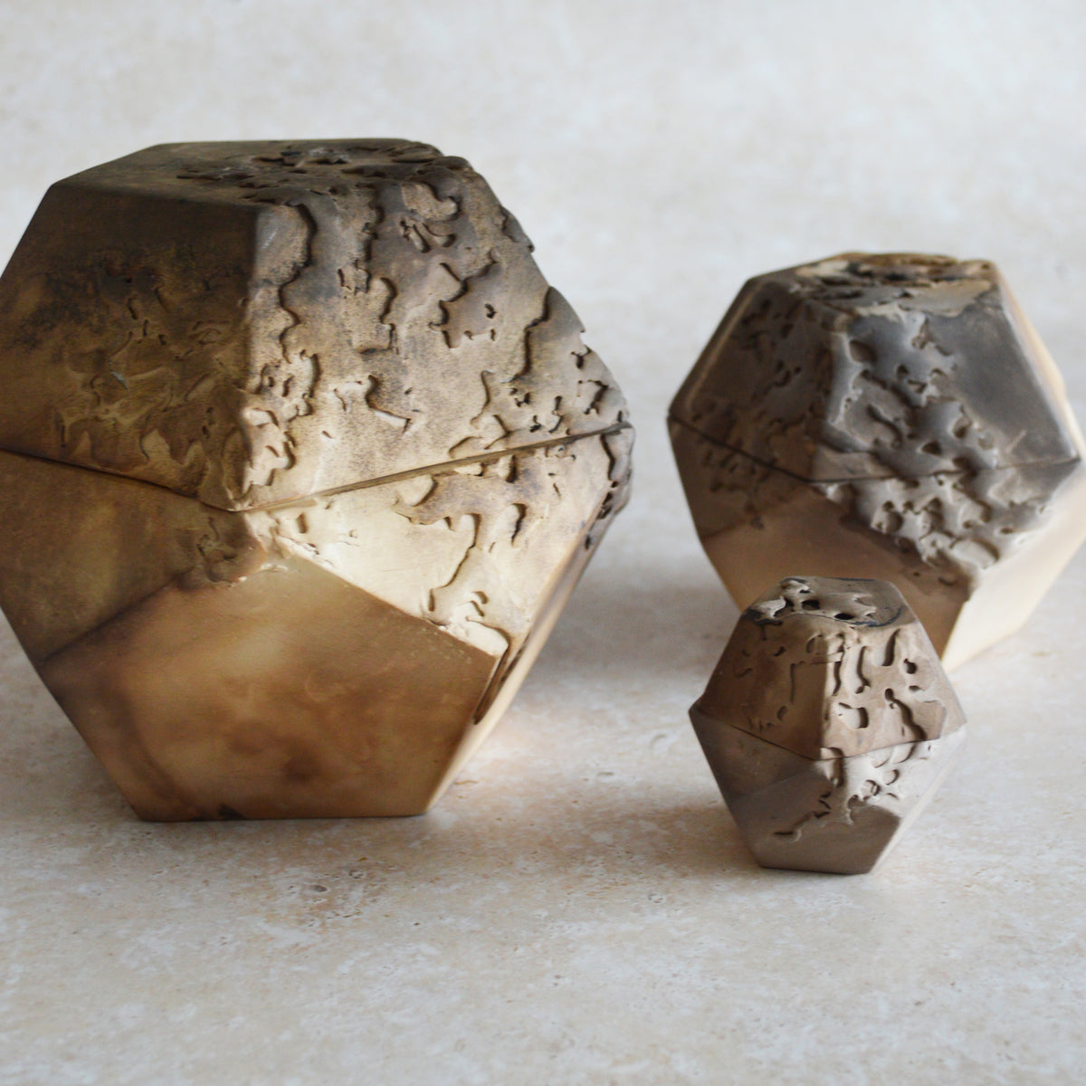 Set of Three Nesting Smoke Fired Dodecahedron | Smoke Fired | Porcelain