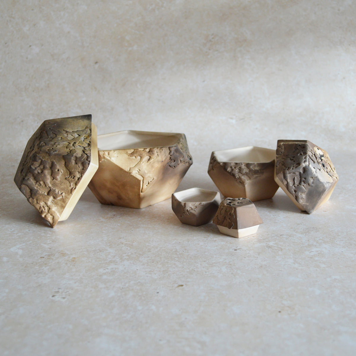 Set of Three Nesting Smoke Fired Dodecahedron | Smoke Fired | Porcelain