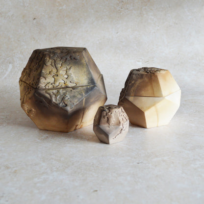 Set of Three Nesting Smoke Fired Dodecahedron | Smoke Fired | Porcelain