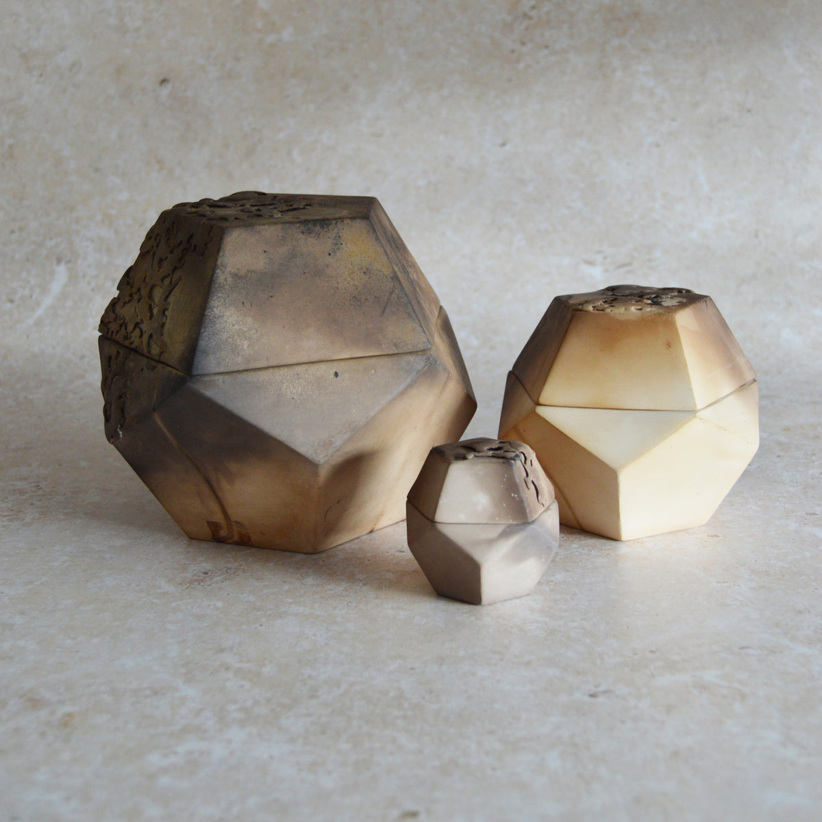 Set of Three Nesting Smoke Fired Dodecahedron | Smoke Fired | Porcelain