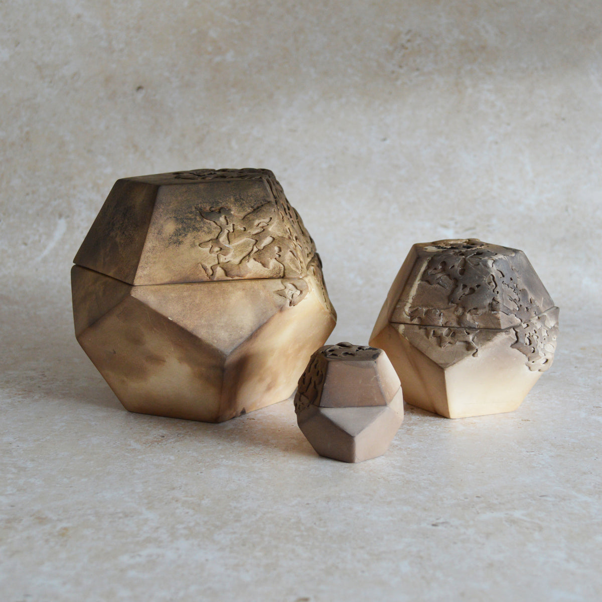 Set of Three Nesting Smoke Fired Dodecahedron | Smoke Fired | Porcelain
