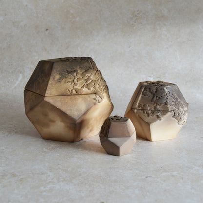 Set of Three Nesting Smoke Fired Dodecahedron | Smoke Fired | Porcelain