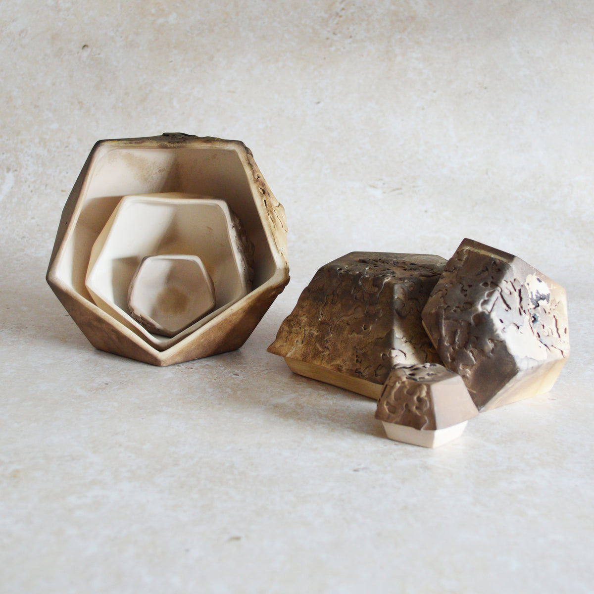Set of Three Nesting Smoke Fired Dodecahedron | Smoke Fired | Porcelain