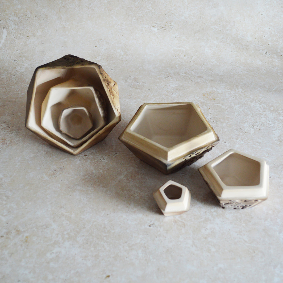 Set of Three Nesting Smoke Fired Dodecahedron | Smoke Fired | Porcelain