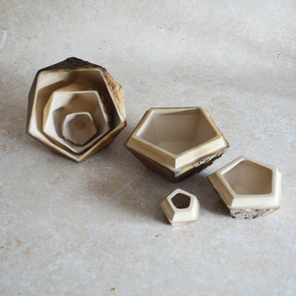 Set of Three Nesting Smoke Fired Dodecahedron | Smoke Fired | Porcelain