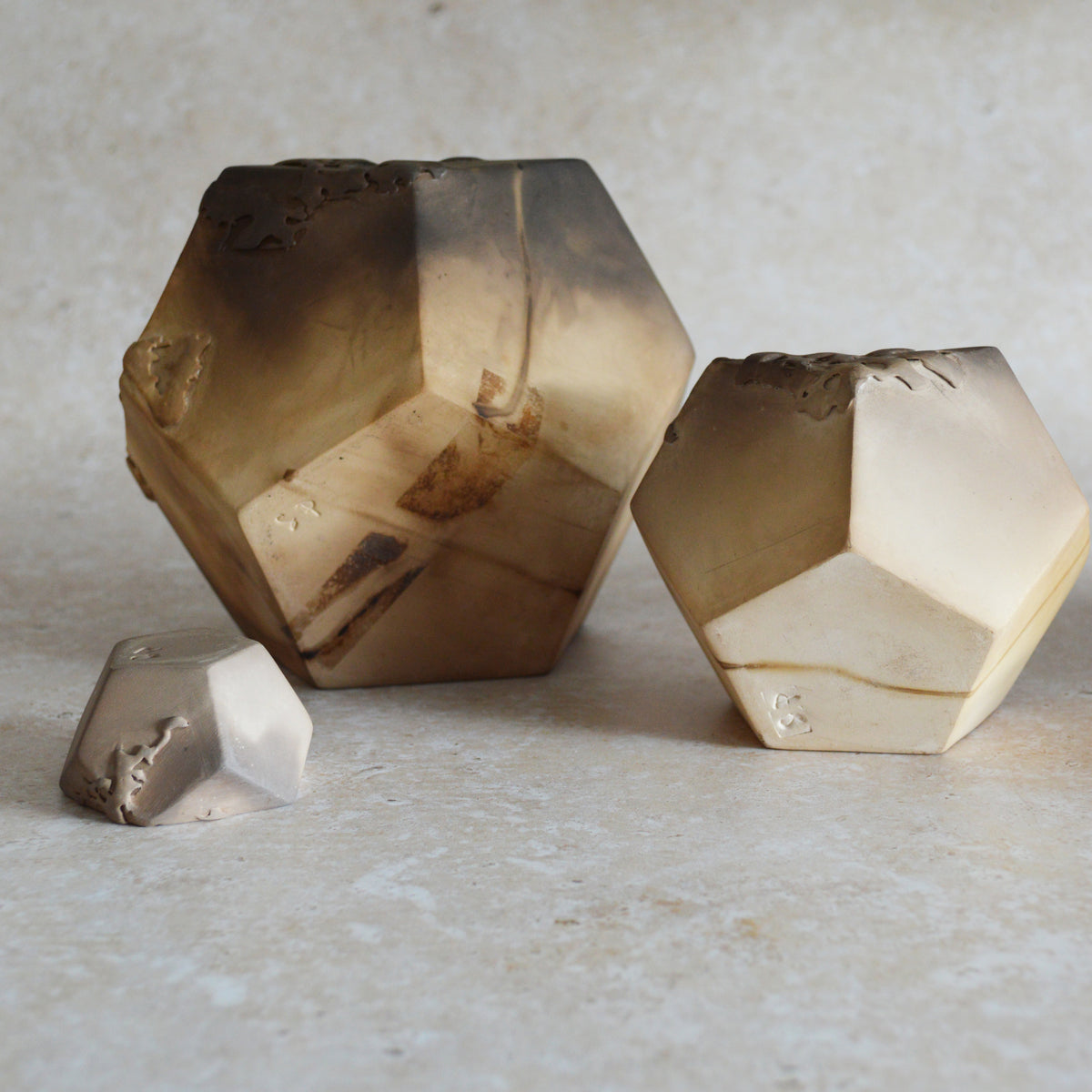 Set of Three Nesting Smoke Fired Dodecahedron | Smoke Fired | Porcelain