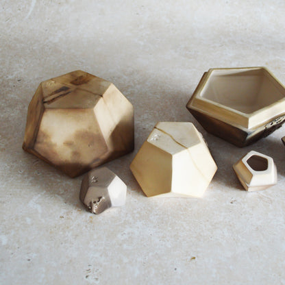 Set of Three Nesting Smoke Fired Dodecahedron | Smoke Fired | Porcelain