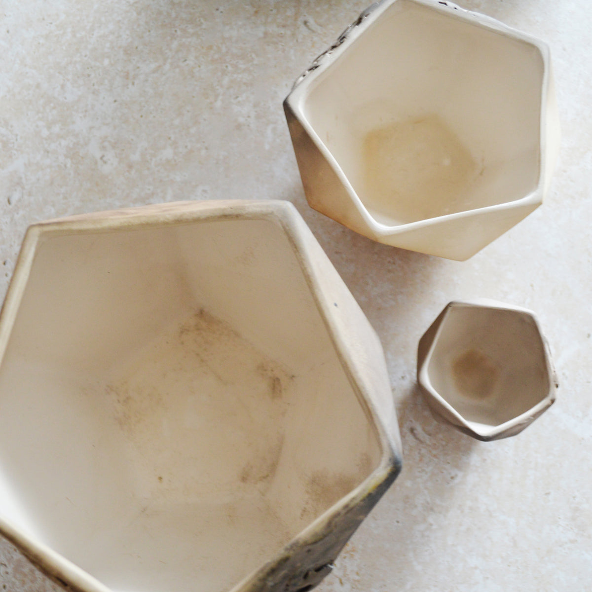 Set of Three Nesting Smoke Fired Dodecahedron | Smoke Fired | Porcelain