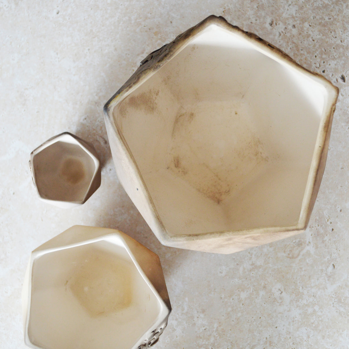 Set of Three Nesting Smoke Fired Dodecahedron | Smoke Fired | Porcelain