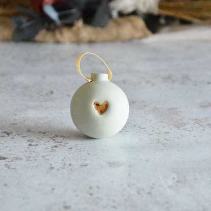 Small Pastel Bauble With A Gold Heart | Stoneware | Hanging Christmas Decorations | Christmas Tree Decor